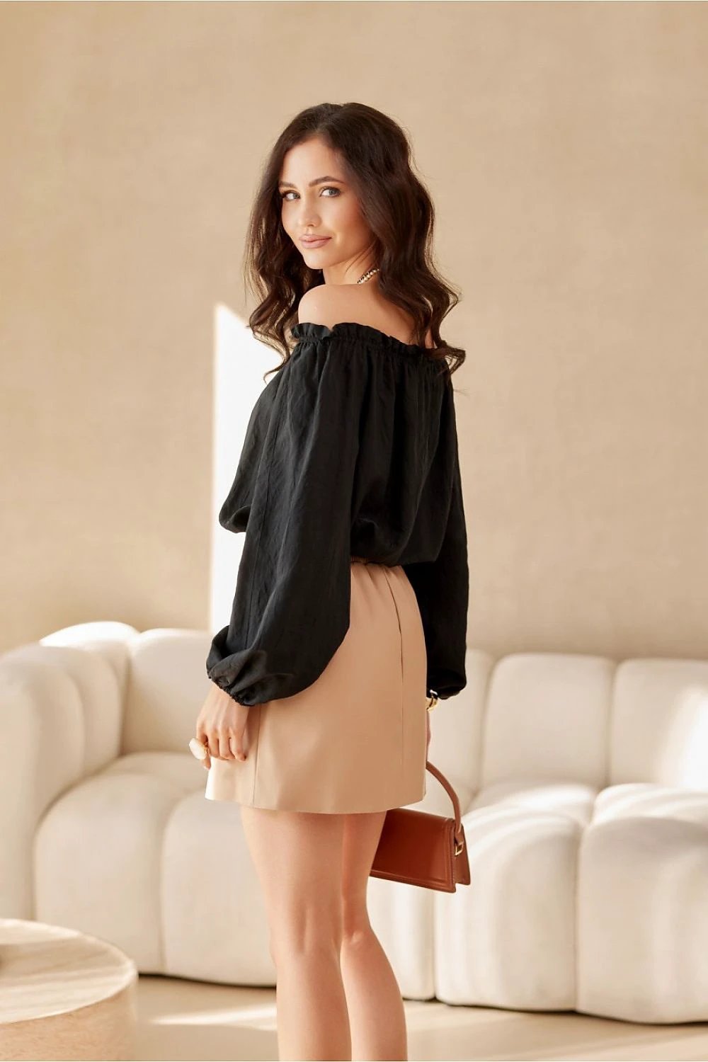 Roco Fashion Beige Short Skirt - Flattering Trapeze Shape and Comfortable Leather-Like Material for Autumn-Winter by Roco Fashion