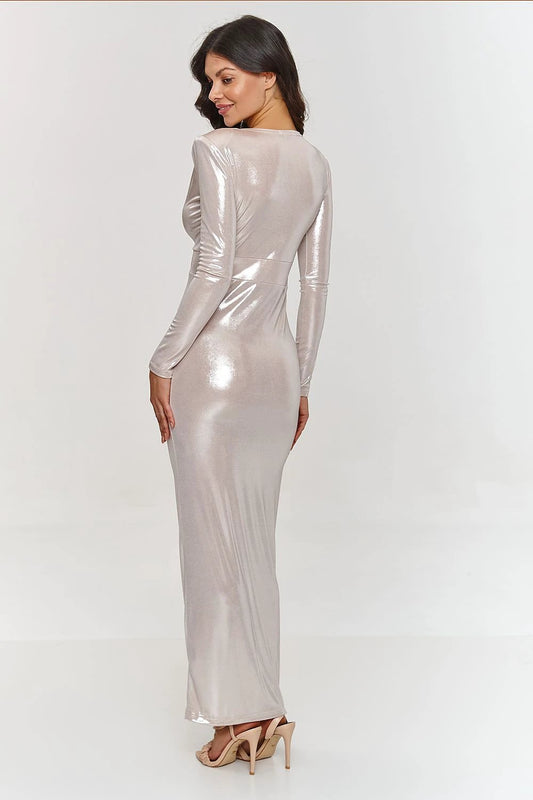 Makadamia Long Dress - Elegant Beige Maxi with Draped Sweetheart Neckline for Special Occasions by Makadamia