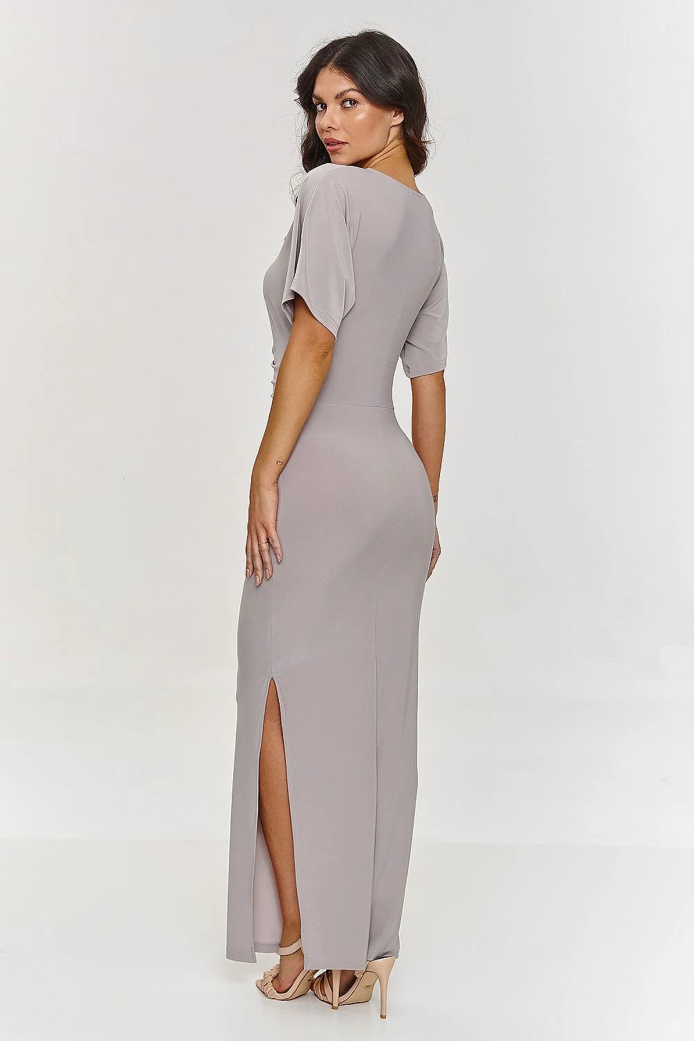 Makadamia Beige Daydress - Flattering Silhouette Enhancing Maxi Dress with Loose Sleeves for Weddings and Parties by Makadamia