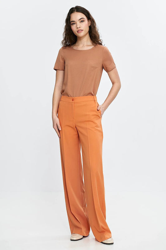 Nife Elegant Women's Wide Leg Trousers - Comfortable Classic Style With Pressed Creases by Nife