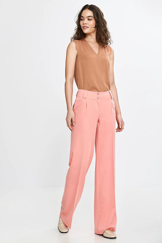Nife Women's Regular Cut Wide Leg Trousers - Elegant Modern Design with Pressed Creases and Comfort Closure by Nife