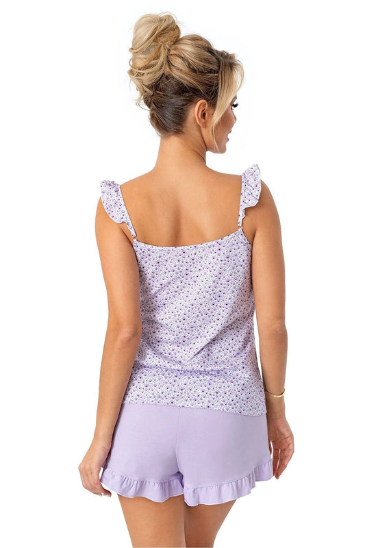 Donna Women's Pajamas - Comfortable V-Neck Design with Delicate Print and Ruffled Shorts by Donna