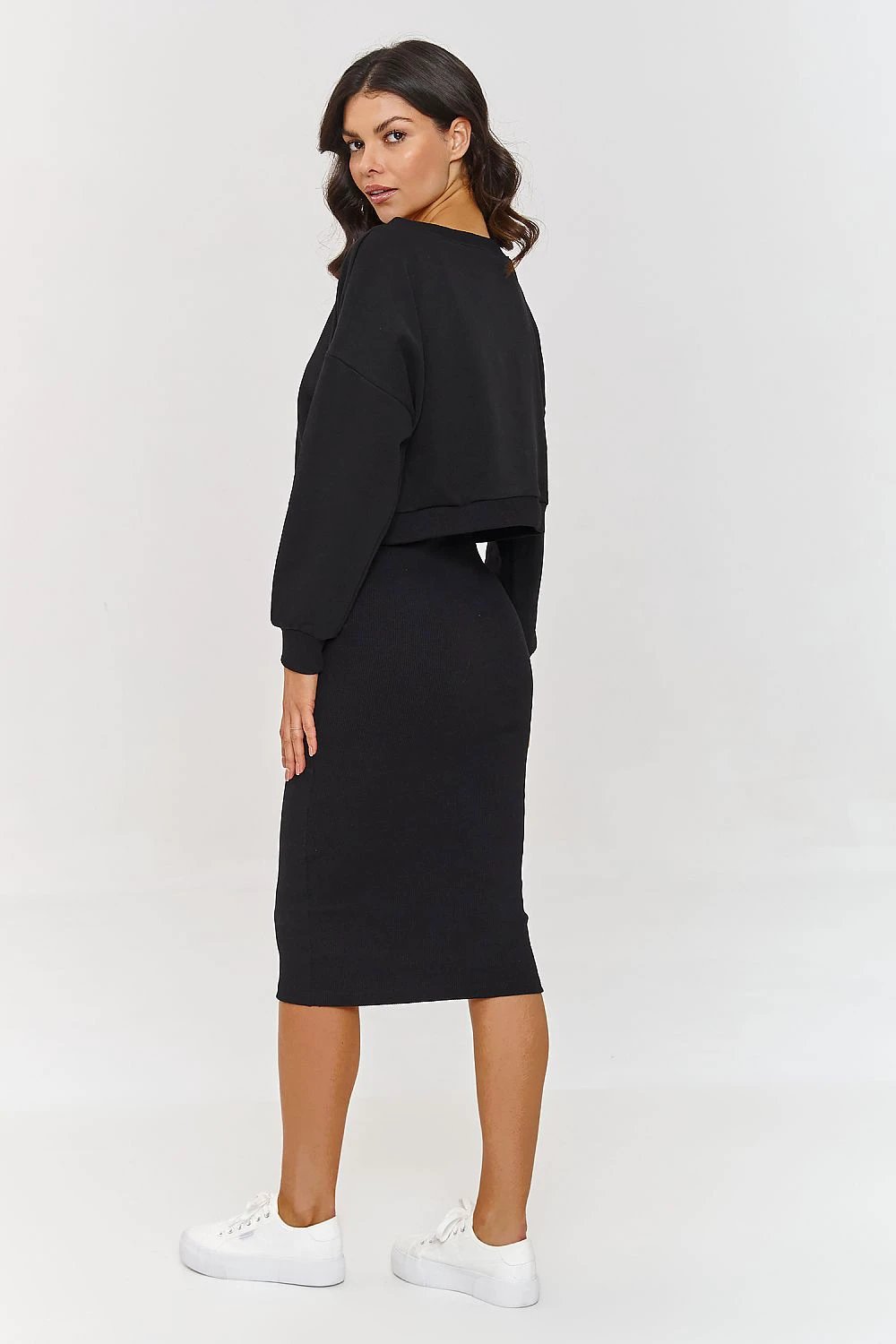 Makadamia Set Makadamia - Comfortable Elastic Black Cotton Women's Day Dress for Everyday Wear by Makadamia