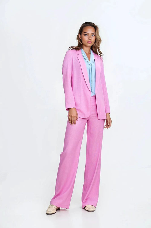 Nife Fitted Women's High-Waisted Trousers - Breathable Linen Blend for Comfort and Elegance by Nife