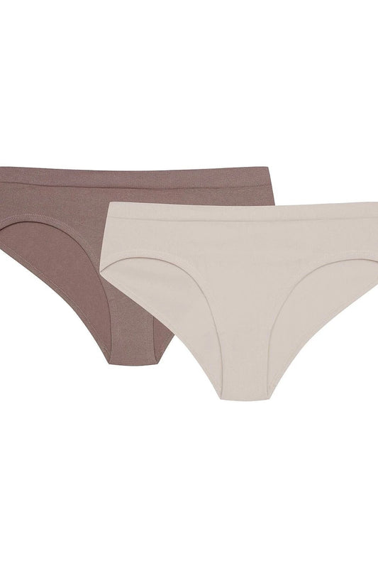 Henderson Bikini Panties - Set of Two in Beige and Brown with Soft Ribbed Fabric for Comfort and Fit by Henderson
