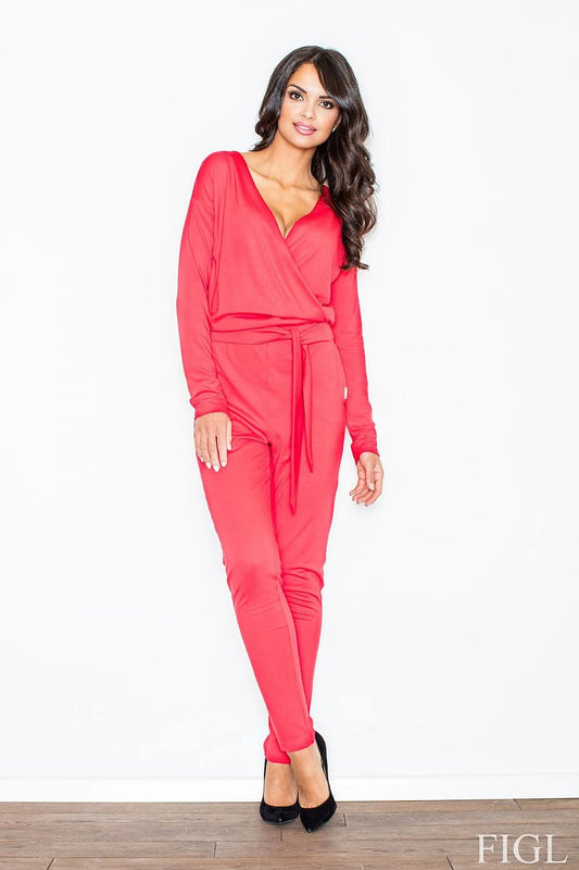 Figl Sexy Long-Sleeved Jumpsuit - Belted Waist and Pockets for Everyday Wear by Figl