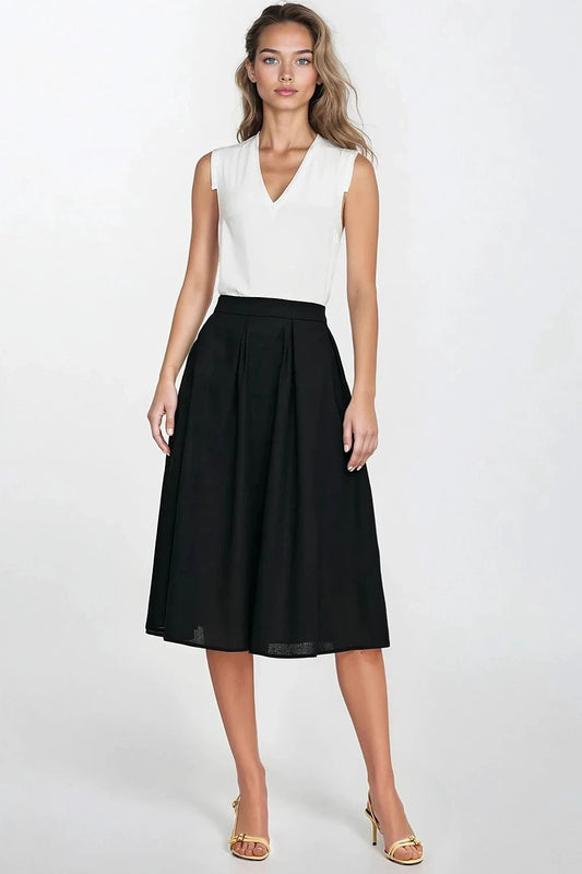 Nife Midi Skirt - Comfortable Linen Blend with Pleats for Everyday and Elegant Wear by Nife