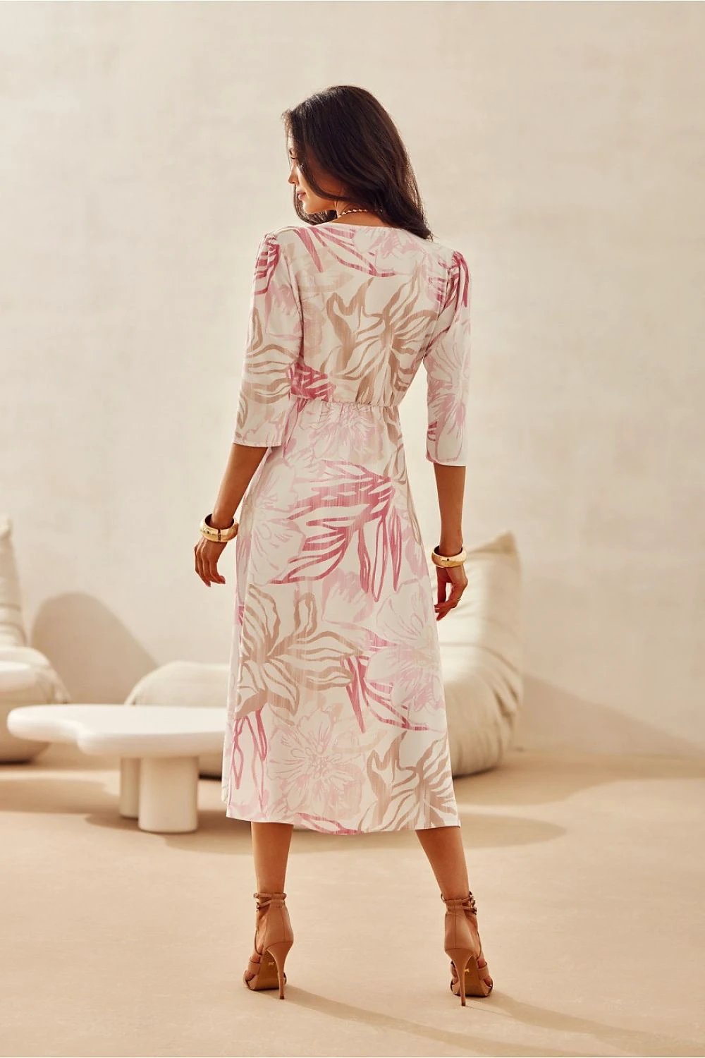 Roco Fashion Mirella Daydress - Elegant Multicolor V-Neck Midi Dress for Weddings and Daily Wear by Roco Fashion