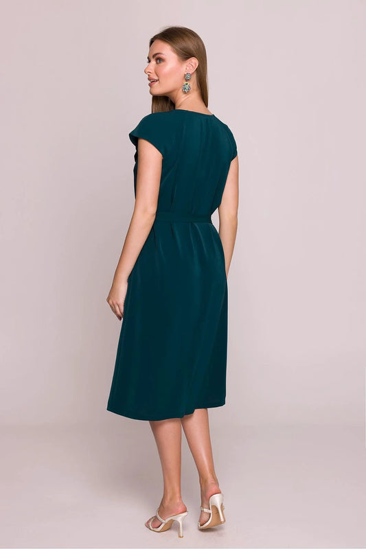 Stylove Cocktail Dress - Elegant A-Line Midi Length with Ruffle V-Neck and Subtle Shine by Stylove