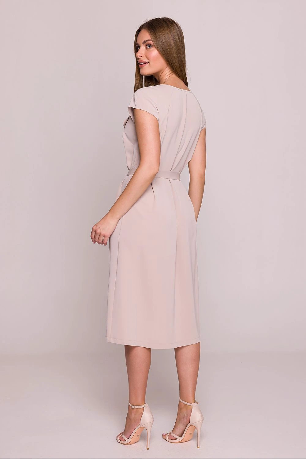 Stylove Cocktail Dress - Elegant A-Line Midi Length with Ruffle V-Neck and Subtle Shine by Stylove