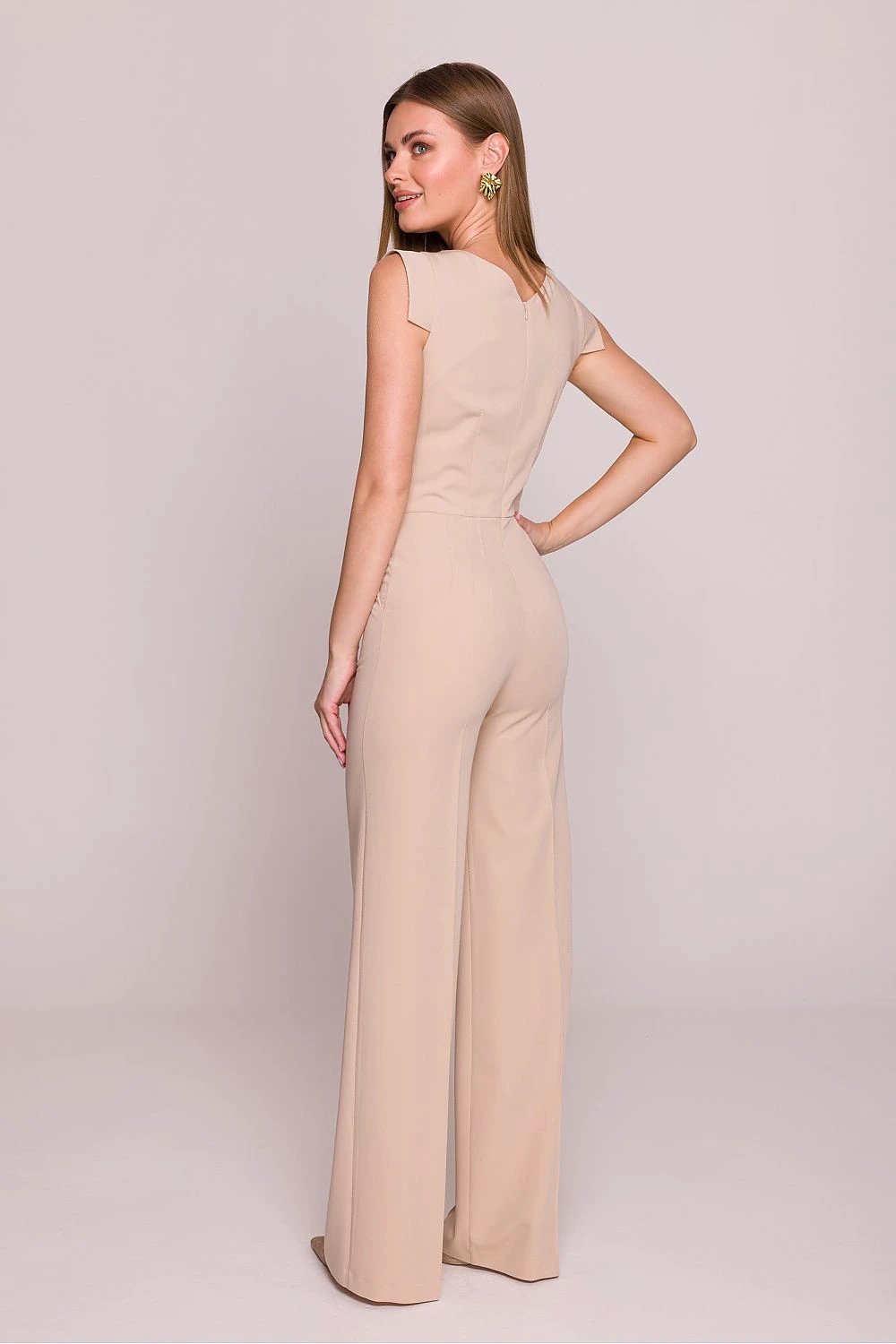 Suit Stylove - Modern Elastic Satin Jumpsuit with Asymmetrical Neckline and Subtle Shine by Stylove