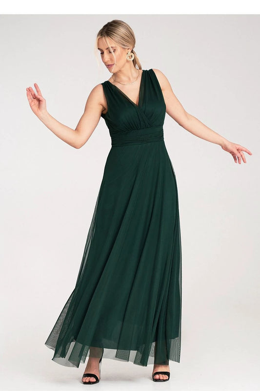 Figl Women's Cocktail Maxi Dress - Sleeveless Wrap Neckline, Ruched Top and Bow-Tied Back by Figl