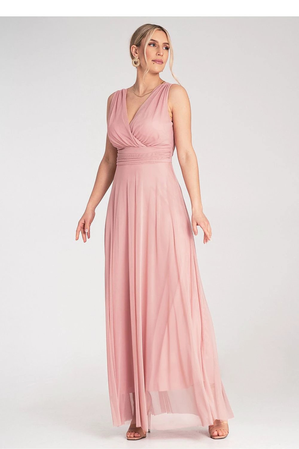 Figl Women's Cocktail Maxi Dress - Sleeveless Wrap Neckline, Ruched Top and Bow-Tied Back by Figl