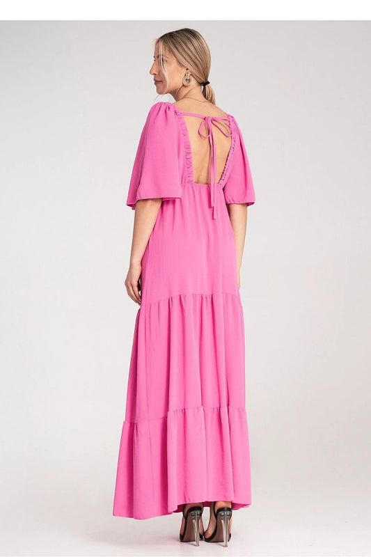 Figl Daydress - Stylish Women's Maxi Dress with Short Sleeves, Deep V-Neck, Back Cutout and Ruffles by Figl