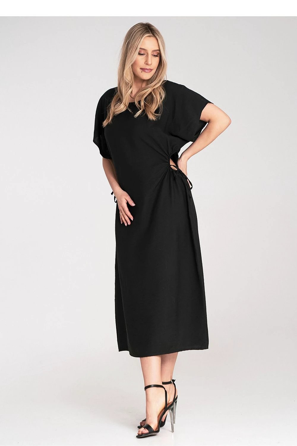 Figl Daydress - Stylish 100% Viscose Midi Dress with Straight Cut, Round Neckline and Decorative Cut-Outs by Figl