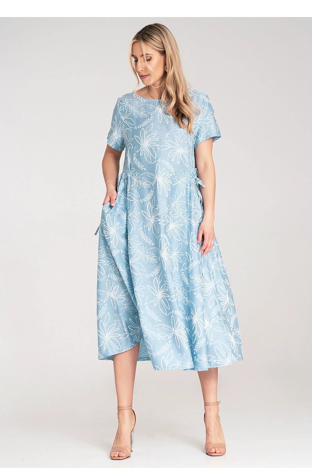 Figl Women's Daydress - Lightweight Floral Print Midi Dress with Adjustable Waist and Loose Fit by Figl