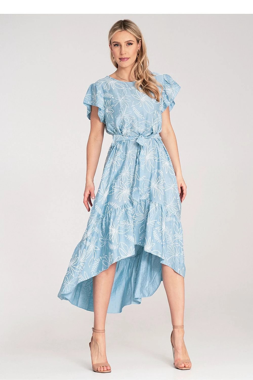 Figl Daydress - Lightweight Floral Midi Dress with Embossed Texture and Ruffles by Figl