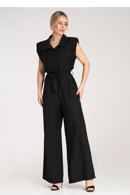 Figl Women's Jumpsuit - Lightweight Breathable Viscose with Wide Legs, Button Front, and Padded Shoulders by Figl