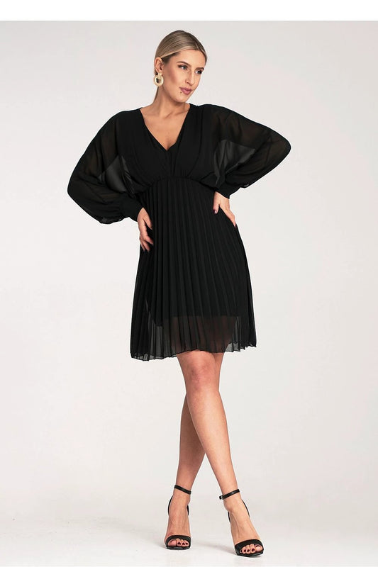 Figl Mini Cocktail Dress - Kimono-Style Top with Long Chiffon Sleeves and Flared Bottom by Figl