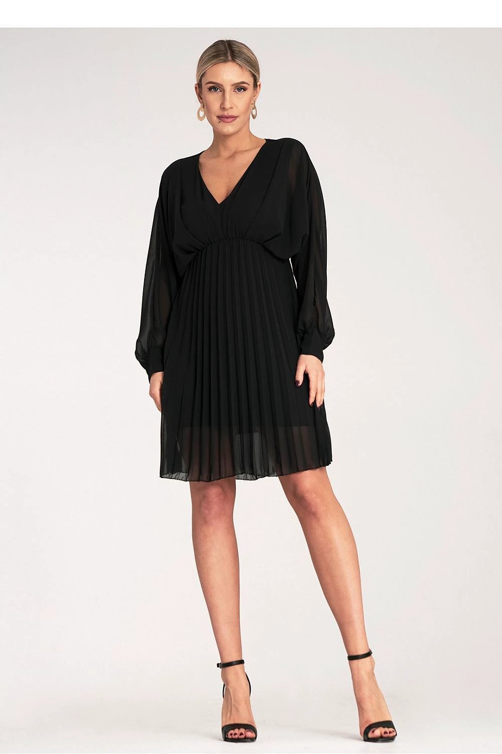 Figl Mini Cocktail Dress - Kimono-Style Top with Long Chiffon Sleeves and Flared Bottom by Figl