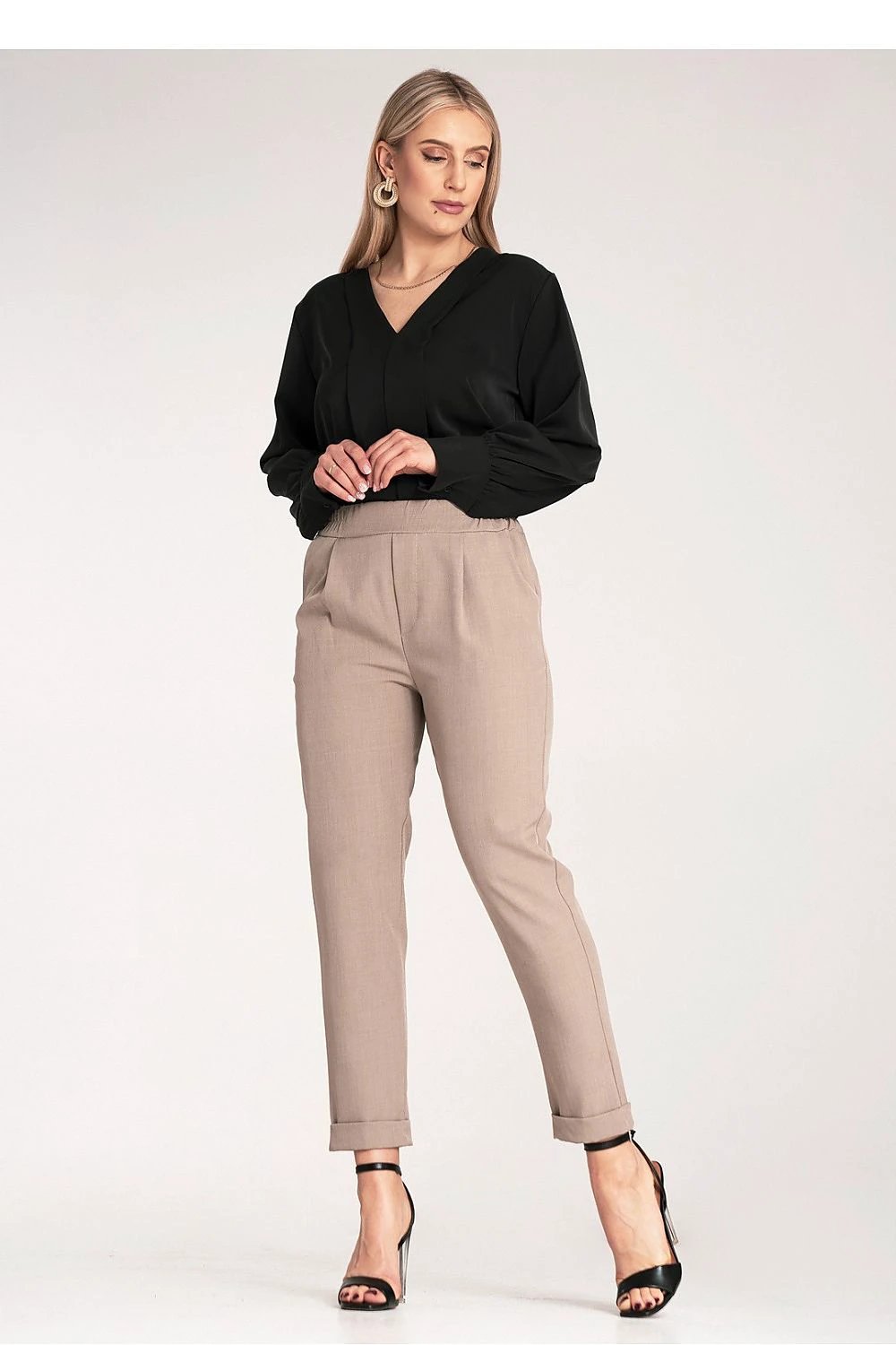 Figl Elegant Women's Trousers - Comfortable High-Waist Fitted Cut with Elastic Band and Slip Pockets by Figl