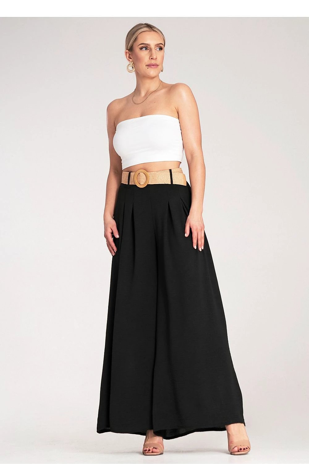 Figl Women's High-Waist Wide Trousers - Comfortable Loose Fit with Elegant Pleats and Lightweight Fabric by Figl