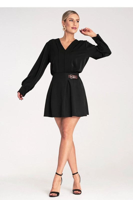 Figl Women's Mini Skirt - Stylish Flared Cut with Elastic Waistband, Side Buckle, and Polyester Blend by Figl