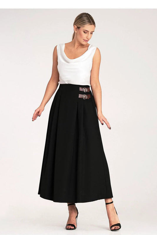 Figl Elegant Midi Skirt with Pleats and Adjustable Buckle Straps - 95% Polyester for Comfort and Style by Figl