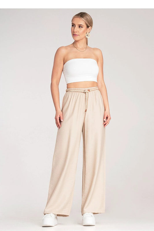 Figl Women's Elastic Waist Boho Pants - Lightweight Breathable 100% Viscose with Decorative Belt by Figl