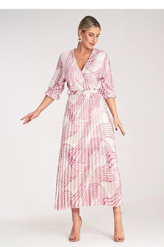 Figl Satin Maxi Dress With Leopard Print - Wrap Neckline And Elastic Waist For Comfort by Figl