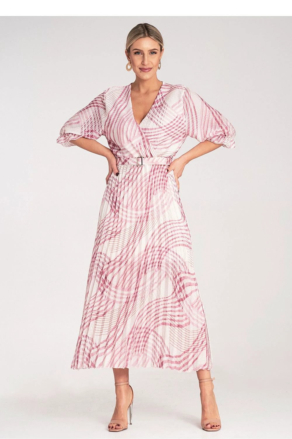 Figl Satin Maxi Dress With Leopard Print - Wrap Neckline And Elastic Waist For Comfort by Figl