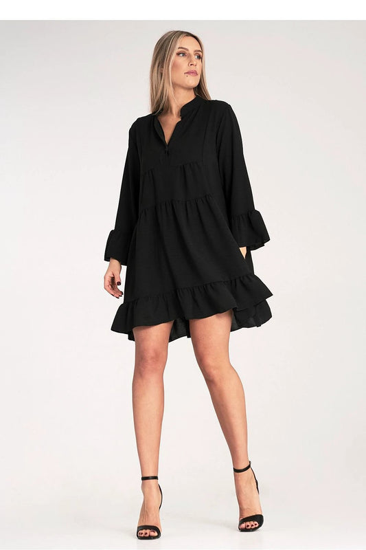 Figl Daydress - Comfortable Loose Fit Dress with Ruffles, V-Neck, Button Closure and Stretch Fabric by Figl