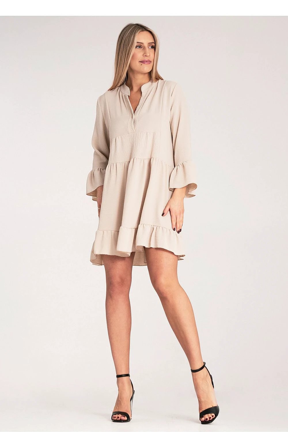 Figl Daydress - Comfortable Loose Fit Dress with Ruffles, V-Neck, Button Closure and Stretch Fabric by Figl