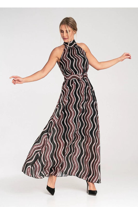 Figl Daydress - Stylish Bare Shoulder Pleated Maxi Dress with Waist Belt and Lining for Women by Figl