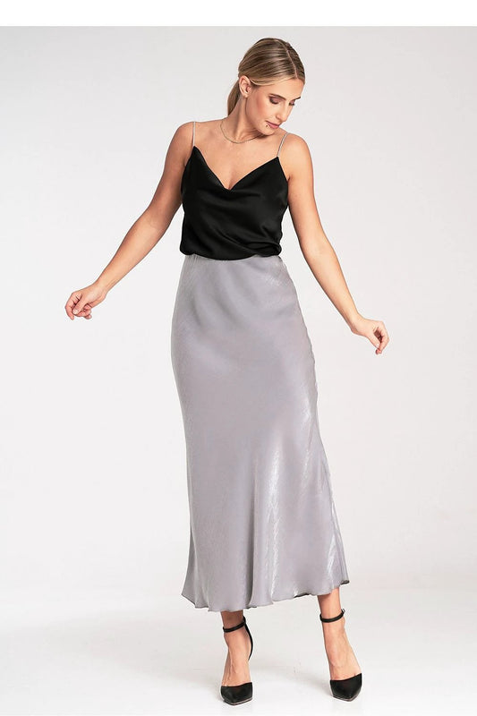 Figl Elegant Women's Satin Top - Shiny Crystal Straps, Flowing Water Neckline, 100% Polyester for S/M Size by Figl