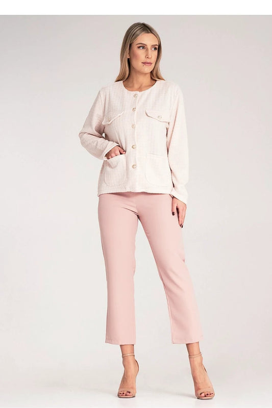 Figl Women's Classic Checked Tweed Blazer - Chanel-Inspired Design with Golden Buttons and Pockets by Figl