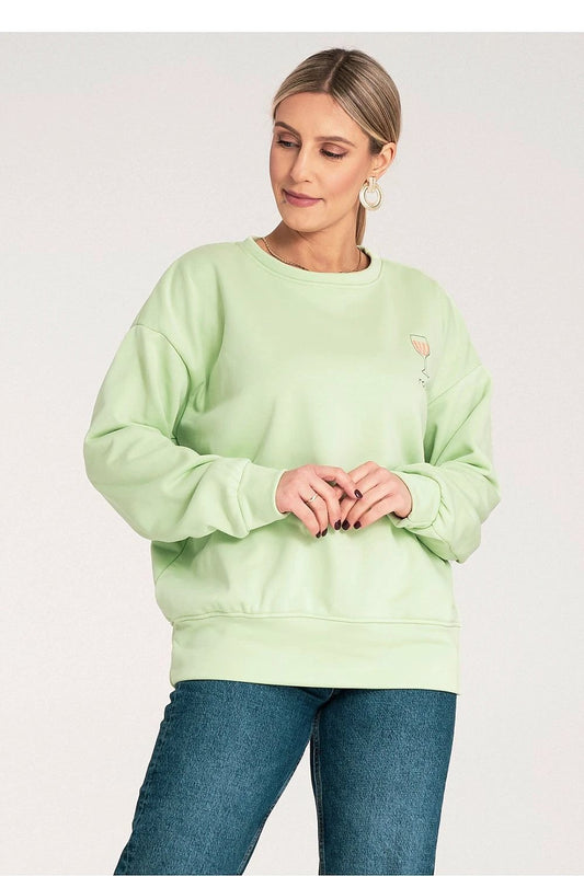 Figl Casual Loose-Fitting Sweatshirt - Subtle Chest Embroidery, Long Sleeves, Ribbed Cuffs, 80% Cotton Blend by Figl
