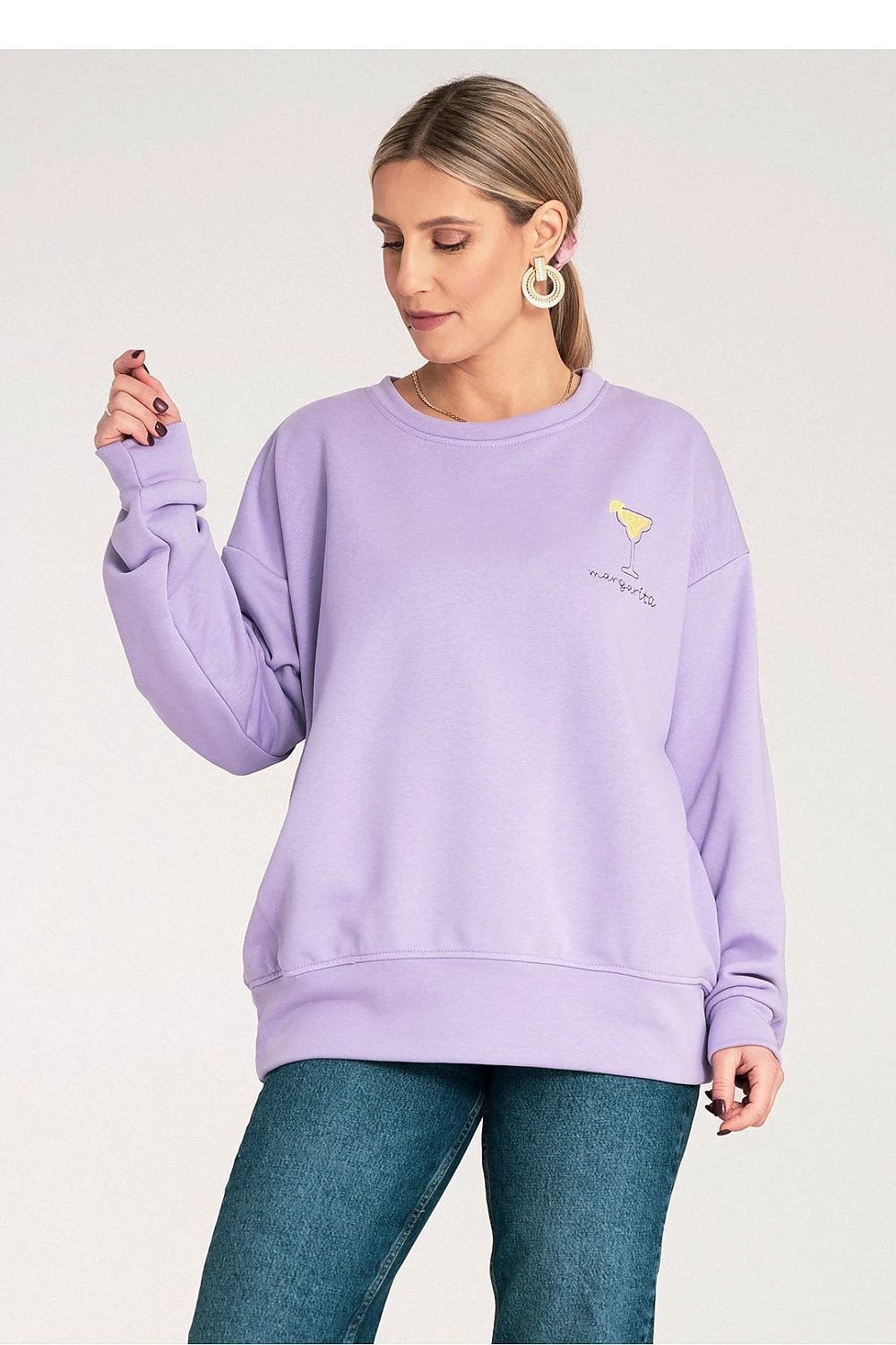 Figl Casual Loose-Fitting Sweatshirt - Subtle Chest Embroidery, Long Sleeves, Ribbed Cuffs, 80% Cotton Blend by Figl