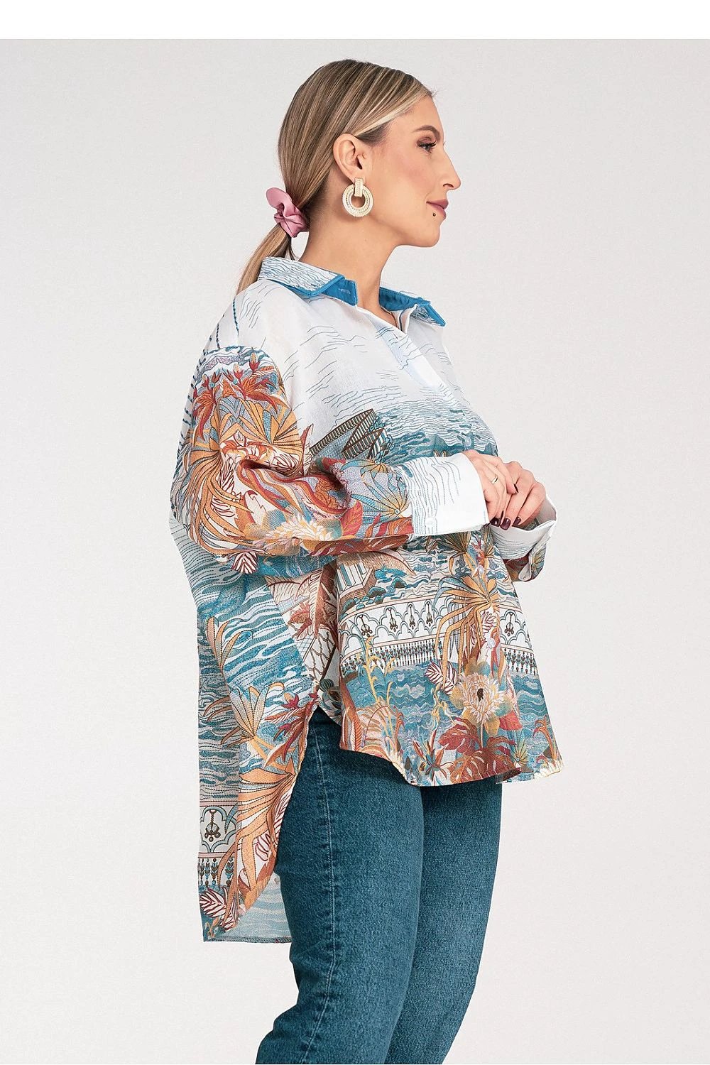 Figl Oversize Long Sleeve Shirt - Featuring Artistic Print and Lightweight 100% Polyester Fabric by Figl