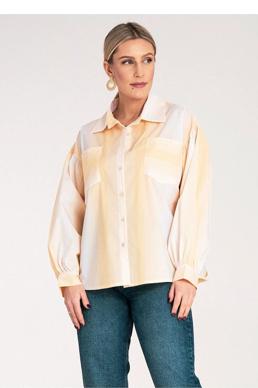 Figl Women's Long Sleeve Shirt - Delicate Striped Pattern and Voluminous Sleeves by Figl