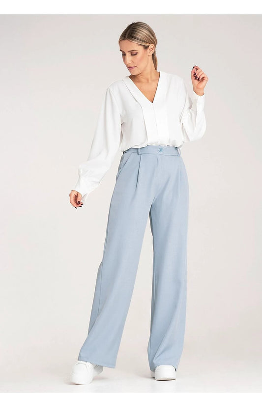 Figl Women's High-Waisted Trousers - Elegant Loose Straight Cut with Elastic Band and Pockets by Figl