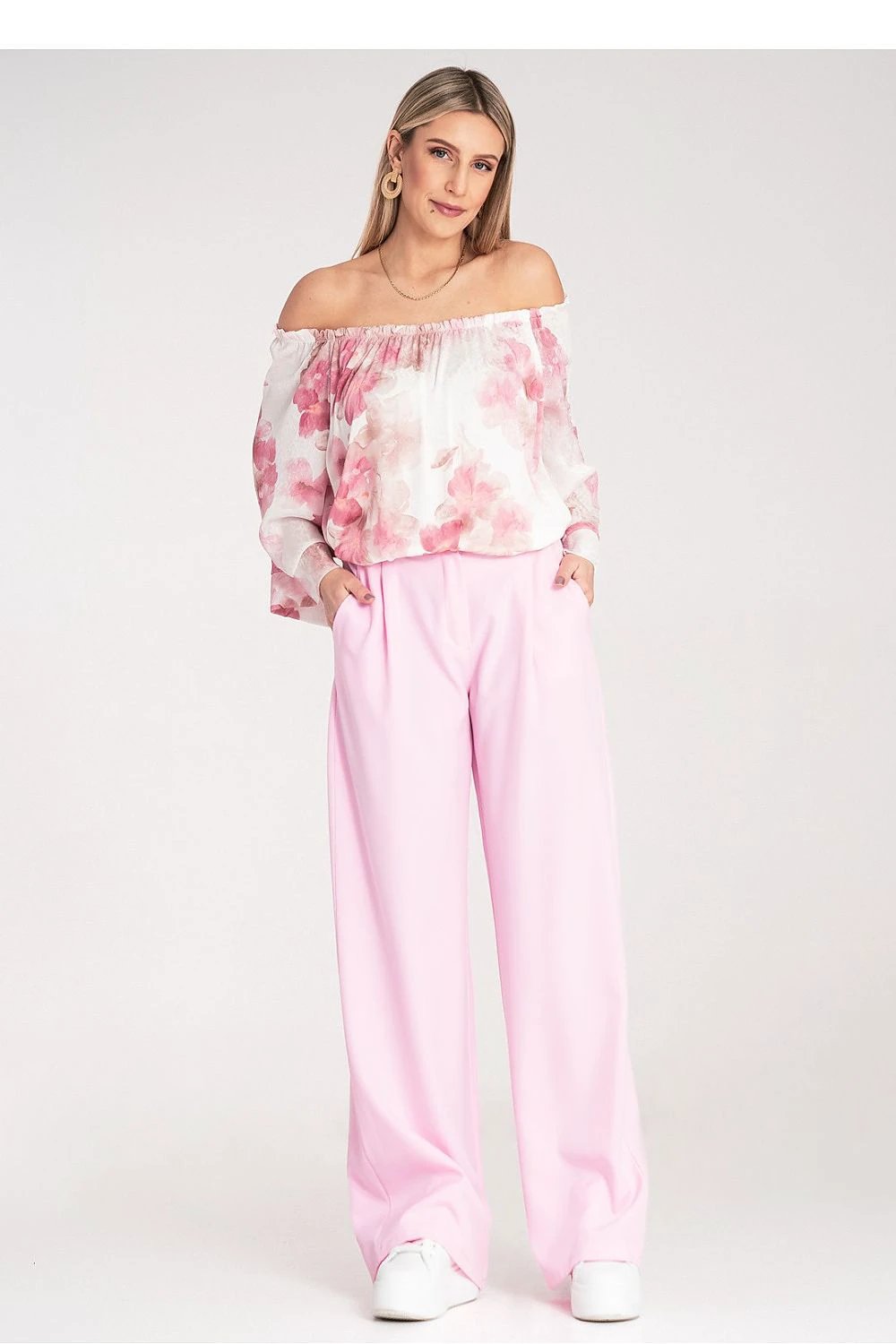 Figl Women's High-Waisted Trousers - Elegant Loose Straight Cut with Elastic Band and Pockets by Figl