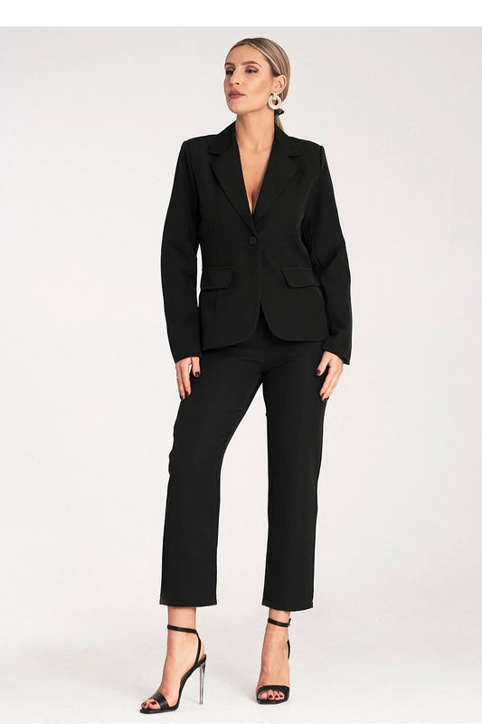 Figl Women's Elegant Suit Set - Classic Fitted Jacket with One Button and High-Waisted Trousers with Pockets by Figl