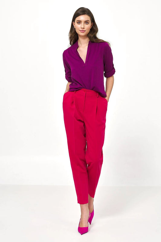 Nife Women's Blouse - High-Quality Viscose Fabric with Unique Ruching, Rolled Sleeves, and Relaxed Fit for Office Wear by Nife