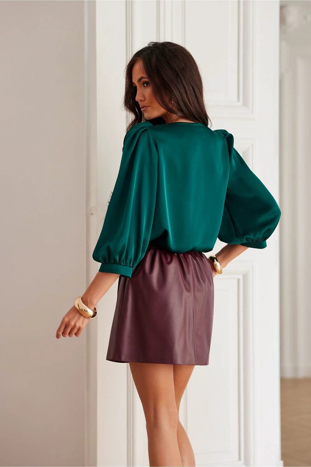 Roco Fashion Giana Women's Satin Blouse - Elegant Rose Neckline and Flattering 3/4 Sleeves by Roco Fashion
