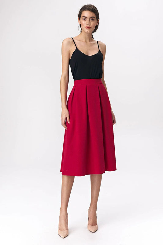 Skirt Nife Stylish Flared Red Midi Skirt - Soft Pleasant Material For Office And Casual Wear by Nife