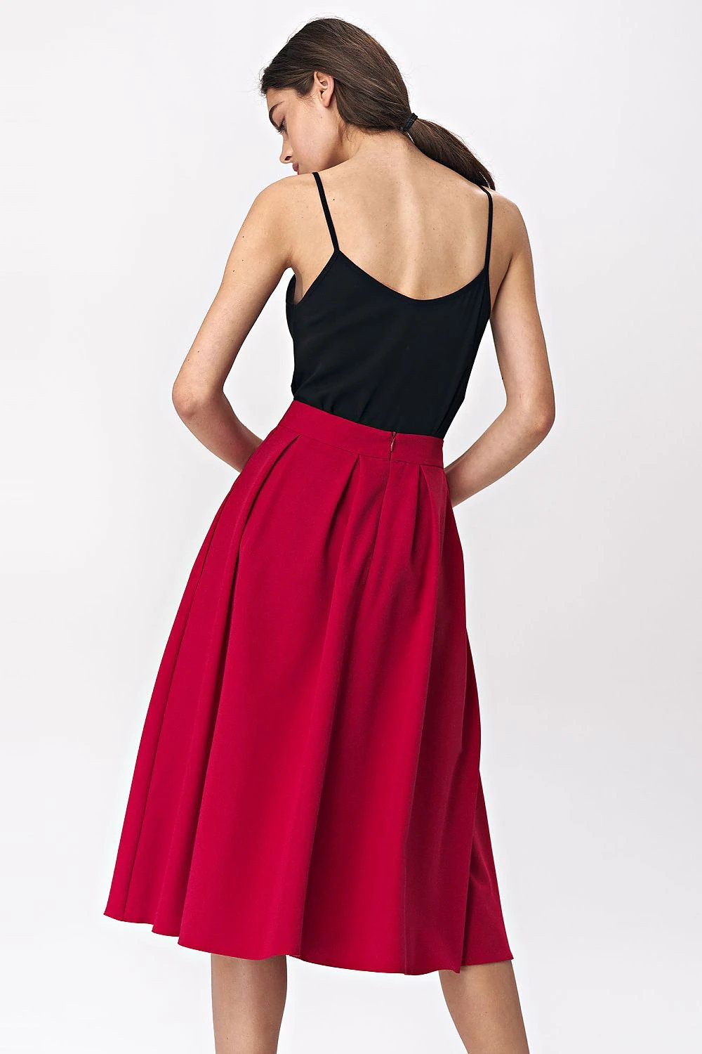 Skirt Nife Stylish Flared Red Midi Skirt - Soft Pleasant Material For Office And Casual Wear by Nife
