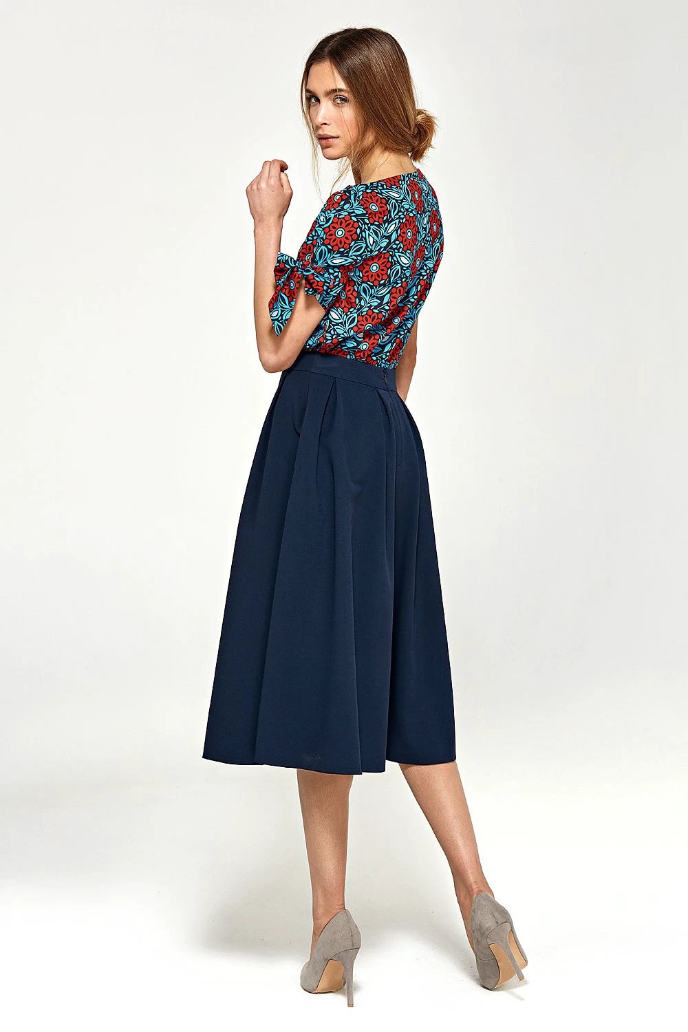 Nife Women's Flared Midi Skirt With Pleats And Hidden Pockets - Comfortable Fit For Any Occasion by Nife