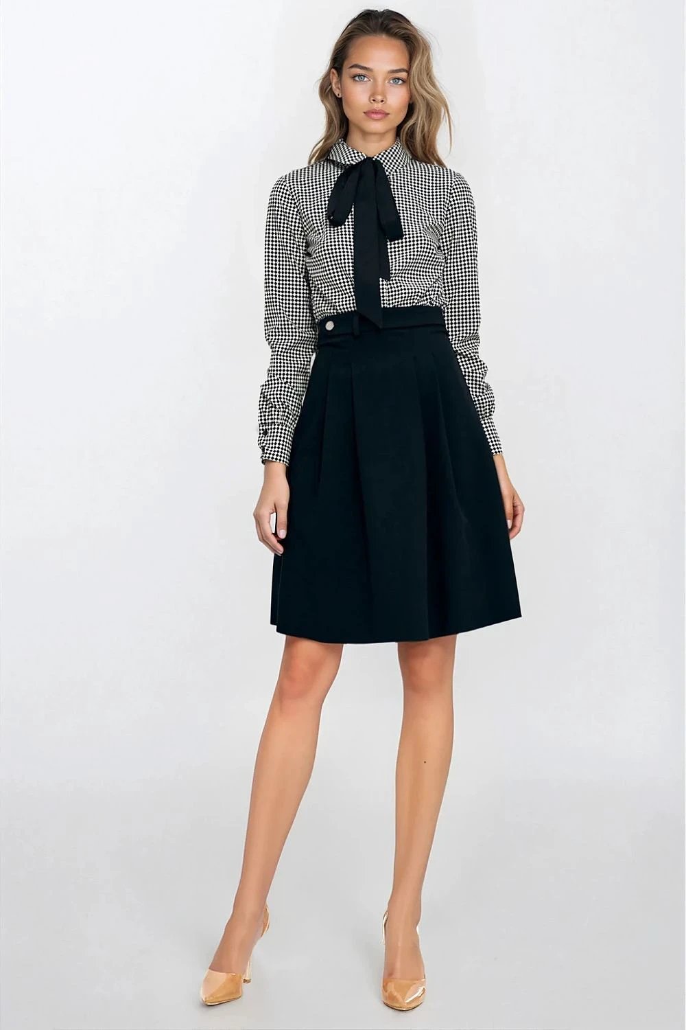 Nife Women's Long Sleeve Shirt - Elegant Bow Design With Trendy Print For Professional Work Outfits by Nife