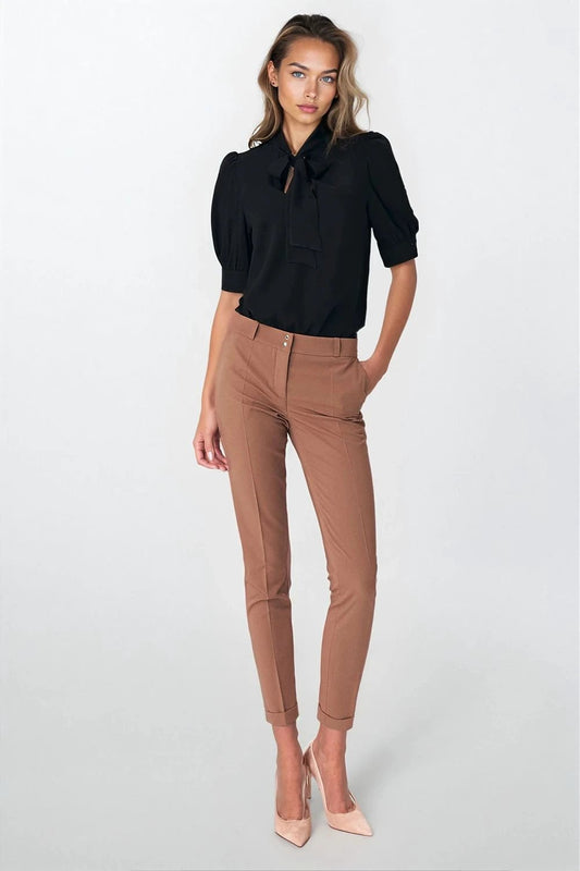 Nife Women's Elegant Blouse - Soft 100% Viscose with Tie Neckline and Puffy Sleeves for Comfort and Style by Nife